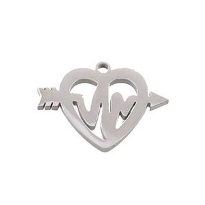 Raw Stainless Steel Heartbeat Charms Pendant, approx 15-20mm