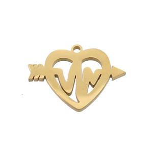 Stainless Steel Heartbeat Charms Pendant Gold Plated, approx 15-20mm