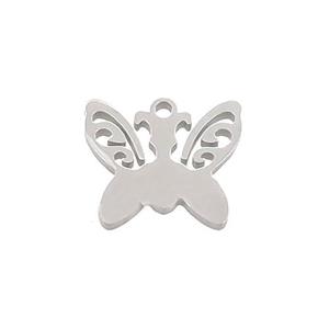 Raw Stainless Steel Butterfly Pendant, approx 12.5-14mm