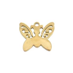Stainless Steel Butterfly Pendant Gold Plated, approx 12.5-14mm