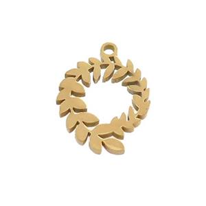 Stainless Steel Christmas Wreath Pendant Gold Plated, approx 12.5-15mm