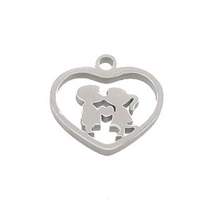 Raw Stainless Steel Couple Heart Pendant, approx 13mm