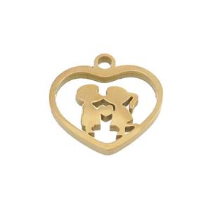 Stainless Steel Couple Heart Pendant Gold Plated, approx 13mm