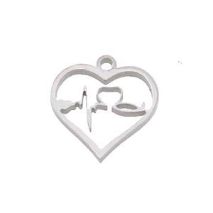 Raw Stainless Steel Heartbeat Charms Pendant, approx 13mm