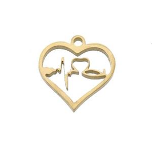 Stainless Steel Heartbeat Charms Pendant Gold Plated, approx 13mm