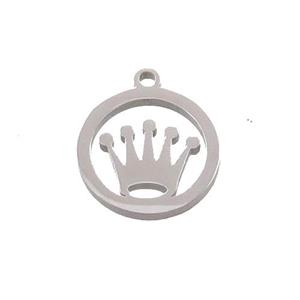 Raw Stainless Steel Crown Pendant Circle, approx 13mm