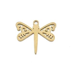 Stainless Steel Dragonfly Charms Pendant Gold Plated, approx 14-17mm