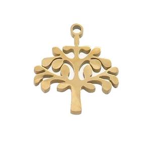 Stainless Steel Tree Charms Pendant Gold Plated, approx 14.5-17mm