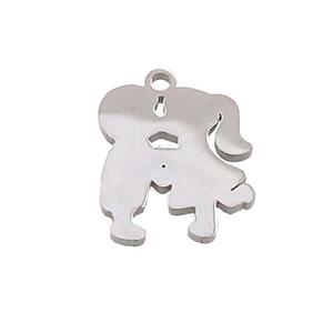 Raw Stainless Steel Couple Charms Pendant, approx 11.8-14mm