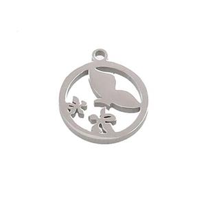 Raw Stainless Steel Flower Pendant, approx 13mm
