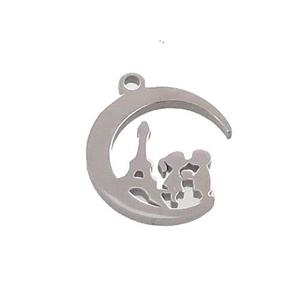 Raw Stainless Steel Eiffel Tower Charms Pendant Couple Moon, approx 13mm