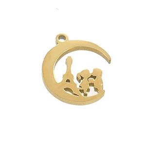 Stainless Steel Eiffel Tower Charms Pendant Couple Moon Gold Plated, approx 13mm