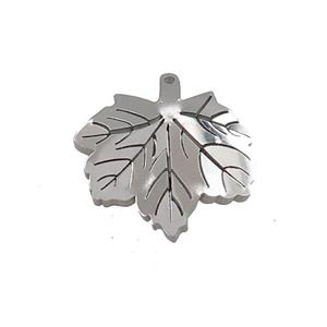 Raw Stainless Steel Maple Leaf Pendant, approx 15-16mm
