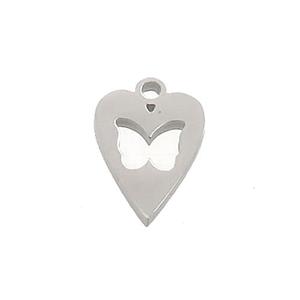 Raw Stainless Steel Heart Charms Pendant Butterfly, approx 9-12.5mm