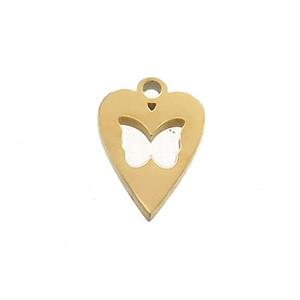 Stainless Steel Heart Charms Pendant Butterfly Gold Plated, approx 9-12.5mm