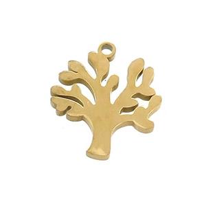 Stainless Steel Tree Charms Pendant Gold Plated, approx 14.5-15mm