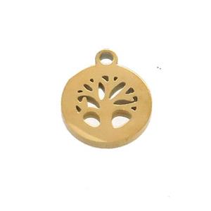 Stainless Steel Tree Of Life Pendant Gold Plated, approx 10mm