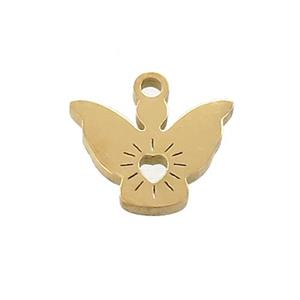 Stainless Steel Angel Charms Pendant Heart Gold Plated, approx 11mm