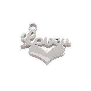 Raw Stainless Steel LOVEU Heart Charms Pendant, approx 13-14mm