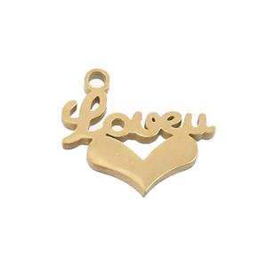 Stainless Steel LOVEU Heart Charms Pendant Gold Plted, approx 13-14mm