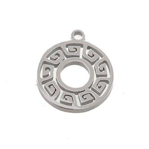 Raw Stainless Steel Circle Charms Pendant Greek Key, approx 13mm