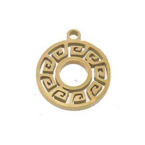 Stainless Steel Circle Charms Pendant Greek Key Gold Plated, approx 13mm