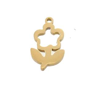 Stainless Steel Flower Charms Pendant Gold Plated, approx 10-16mm