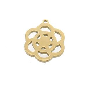 Stainless Steel Flower Pendant Gold Plated, approx 16mm