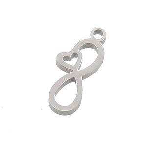 Raw Stainless Steel Infinity Pendant Heart, approx 6.5-13mm