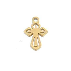 Stainless Steel Cross Charms Pendant Gold Plated, approx 8-10mm