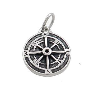 Stainless Steel Compass Charms Pendant Antique Silver, approx 16mm