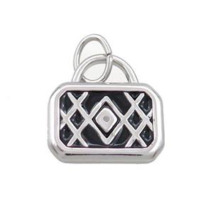 Raw Stainless Steel Lock Bags Charms Pendant Black Enamel, approx 12-16mm