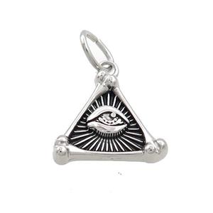 Stainless Steel Triangle Eye Charms Pendant Antique Silver, approx 16.5mm