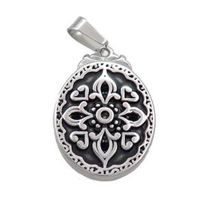 Stainless Steel Charms Pendant Oval Antique Silver, approx 16-21mm