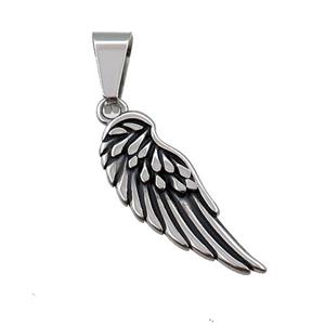 Stainless Steel Angel Wings Charms Pendant Antique Silver, approx 9-26mm