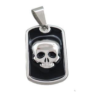 Raw Stainless Steel Skull Charms Pendant Rectangle Black Enamel, approx 16-26mm