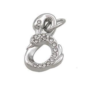 Raw Stainless Steel Swan Pendant Pave Rhinestone, approx 11.5-19mm