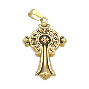 Stainless Steel Cross Charms Pendant Antique Gold, approx 18-28mm