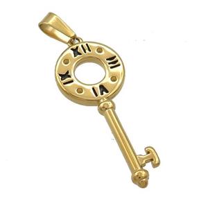 Stainless Steel Key Charms Pendant Gold Plated, approx 12-28mm