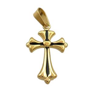 Stainless Steel Cross Charms Pendant Black Enamel Antique Gold, approx 13-18mm