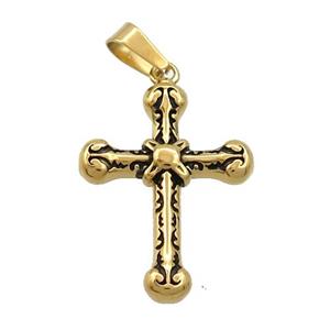 Stainless Steel Cross Charms Pendant Antique Gold, approx 17-23mm
