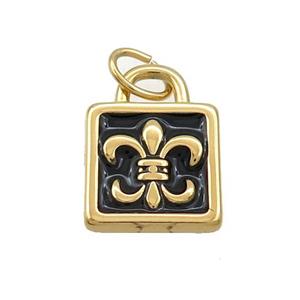 Stainless Steel Fleur-De-Lis Charms Pendant Lock Charms Black Enamel Gold Plated, approx 14mm