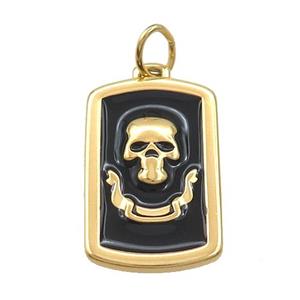 Stainless Steel Skull Charms Pendant Rectangle Black Enamel Gold Plated, approx 16-26mm