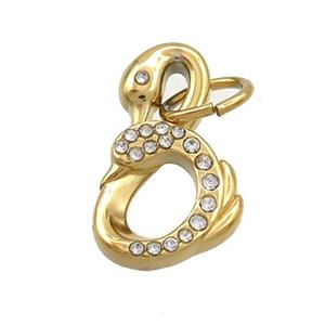 Stainless Steel Swan Pendant Pave Rhinestone Gold Plated, approx 11.5-19mm