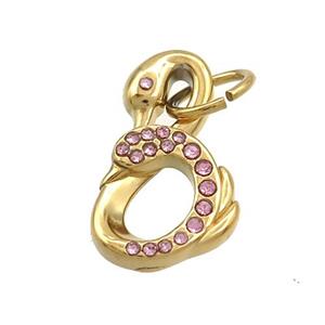 Stainless Steel Swan Pendant Pave Pink Rhinestone Gold Plated, approx 11.5-19mm