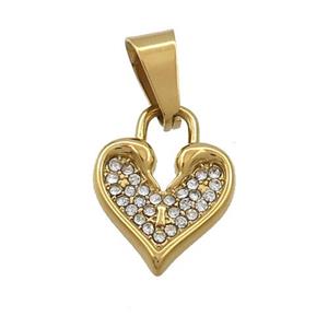 Stainless Steel Heart Charms Pendant Pave Rhinestone Gold Plated, approx 14-19mm