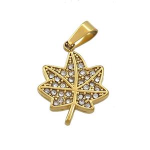 Stainless Steel Maple Leaf Charms Pendant Pave Rhinestone, approx 14mm