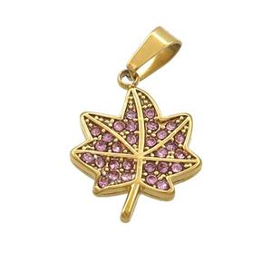 Stainless Steel Maple Leaf Charms Pendant Pave Rhinestone, approx 14mm