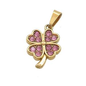 Stainless Steel Clover Charms Pendant Pave Rhinestone, approx 12-15mm