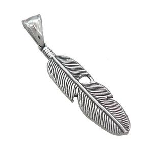 Stainless Steel Feather Charms Pendant Antique Silver, approx 10-38mm